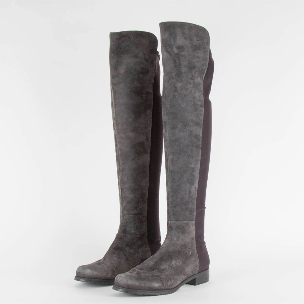 Stuart Weitzman 5050 Grey Charcoal Over the Knee High Boots Leather Suede